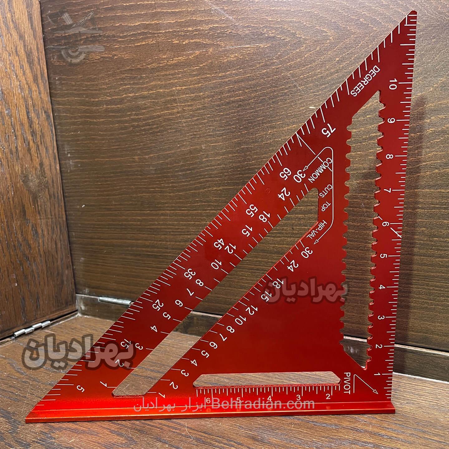 گونیا سه گوش 30 سانت همه کاره نجاری آلومینیومی قرمز